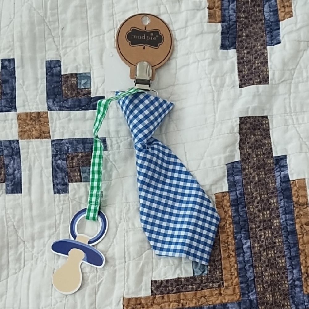 Mud Pie Blue Checkered Pacifier Holder